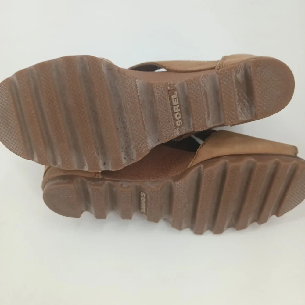 Sorel Joanie ll Lace Tan up Leather Wedge Sandals Open Toe NL2914-224 Sz 8.5